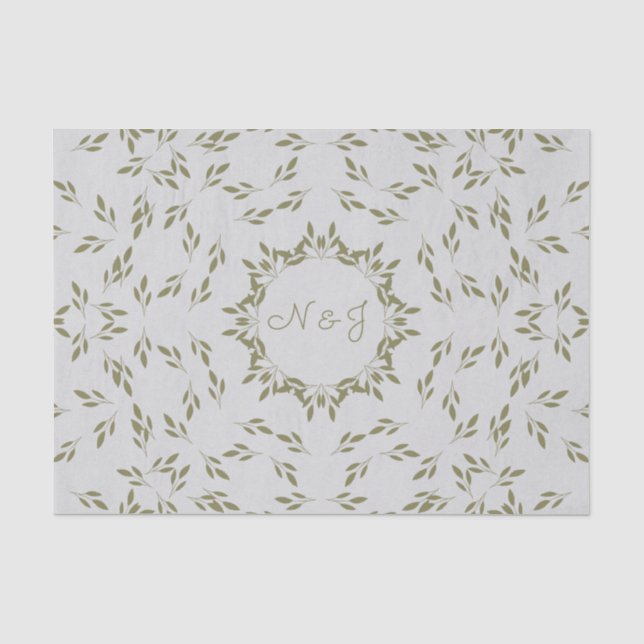 Papier Mousseline Olive Green Feuilles Naturel avoine Rustique Maria (Recto)