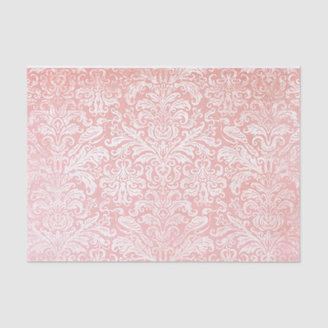 Papier Mousseline Ombre rose Doucement Distressé Motif Damas (Recto)