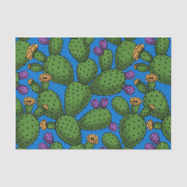 Papier Mousseline Opuntie de floraison en bleu (Recto)