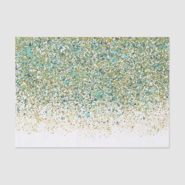 Papier Mousseline Or Blanc et Paillettes Bleu Turquoise Glam Moderne (Recto)