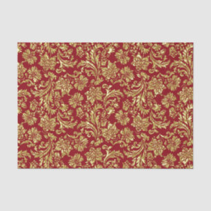 Papier Mousseline Or Et Bourgogne Rouge Vinage Damas