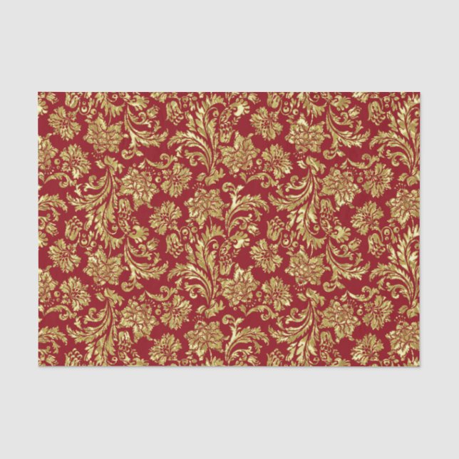 Papier Mousseline Or Et Bourgogne Rouge Vinage Damas (Recto)