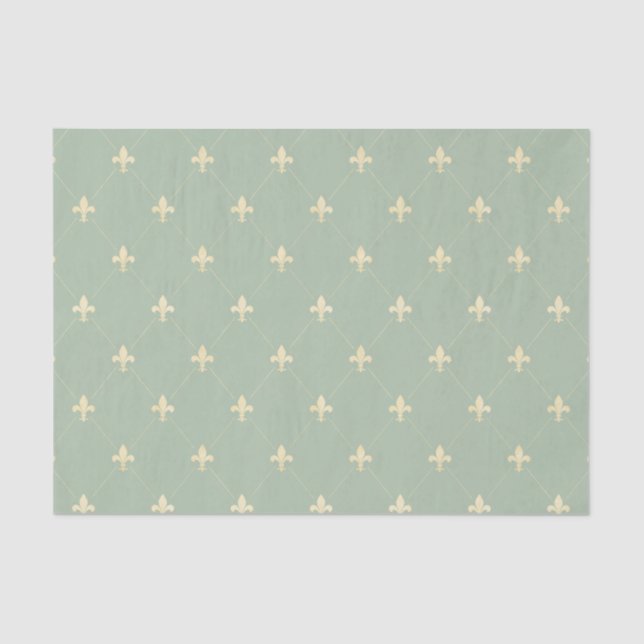 Papier Mousseline Or Fleur de Lis Sage (Recto)