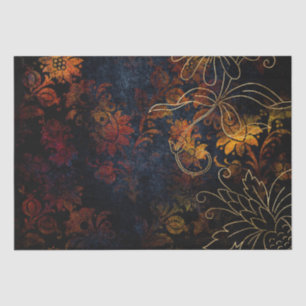 Papier Mousseline Or floral doré vintage grunge damassé