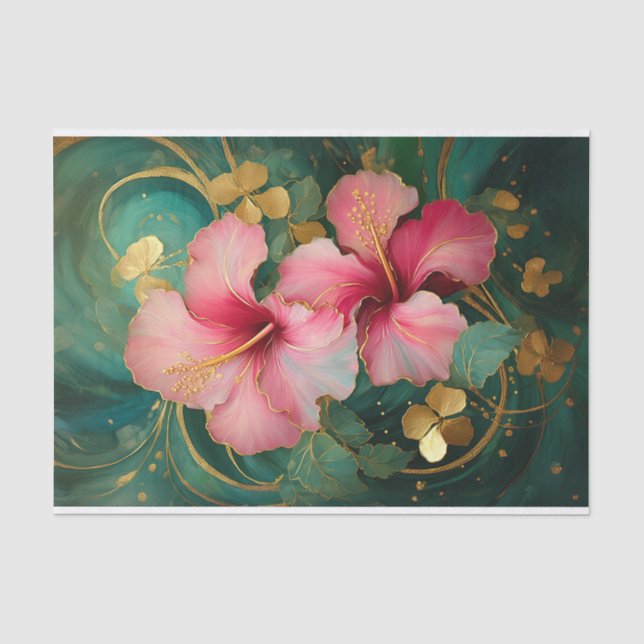 Papier Mousseline Or Hibiscus rose doré, fleurs officielles (Recto)
