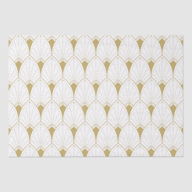 Papier Mousseline Or sur Motif géométrique Art déco blanc (Recto)