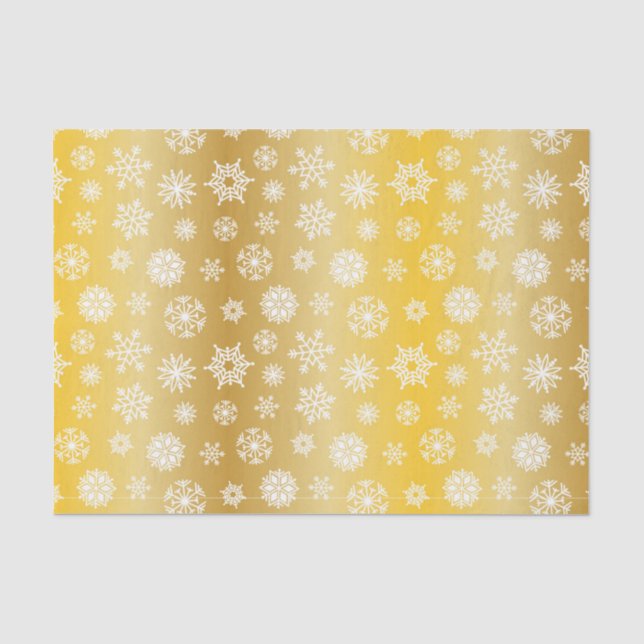 Papier Mousseline Or Varié de Noël avec flocons de neige blancs (Recto)