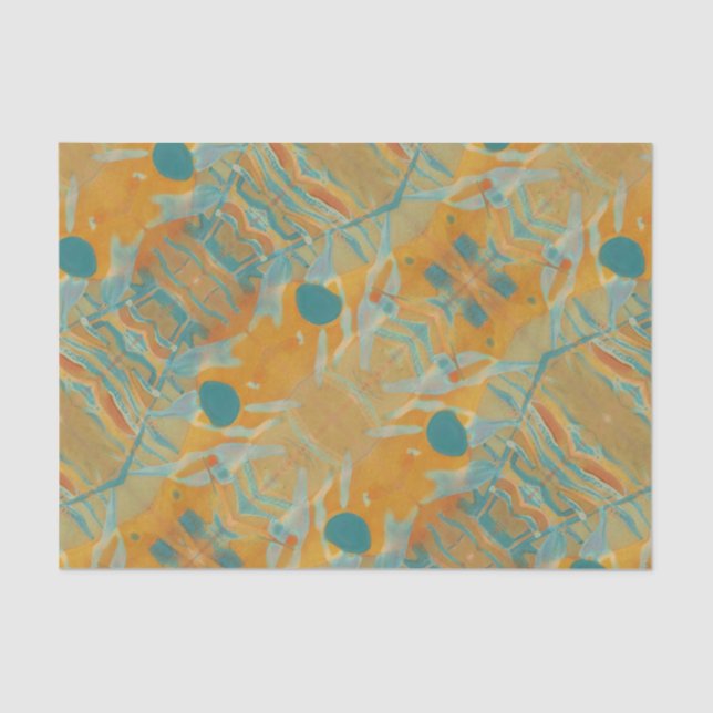 Papier Mousseline orange abstrait et turquoise (Recto)