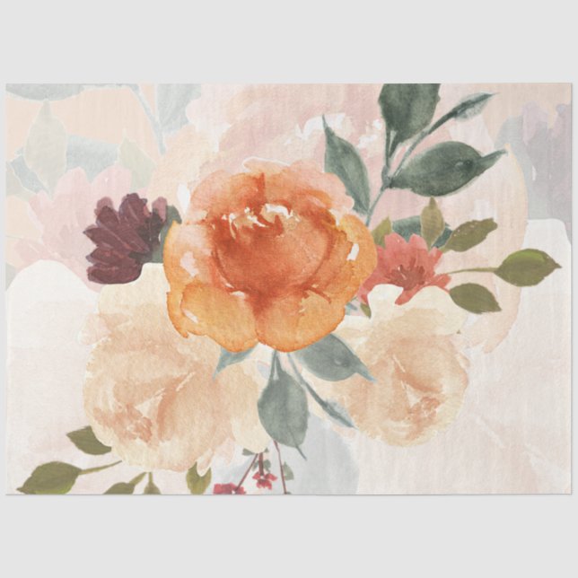 Papier Mousseline Orange automne aquarelle florale (Recto)