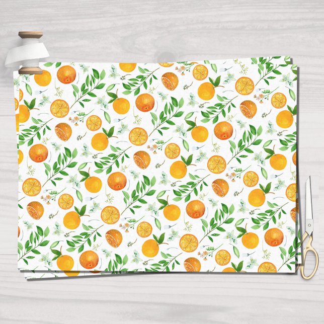 Papier Mousseline Orange Citrus été Floral Motif botanique (In situ)