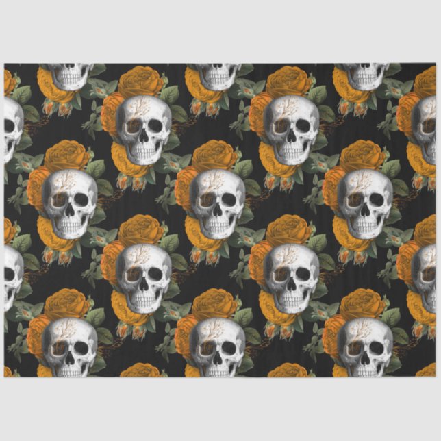 Papier Mousseline Orange Floral Skull Series Design 10 (Recto)