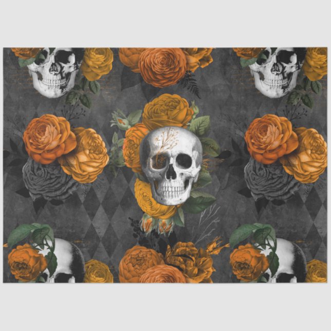 Papier Mousseline Orange Floral Skull Series Design 2 (Recto)