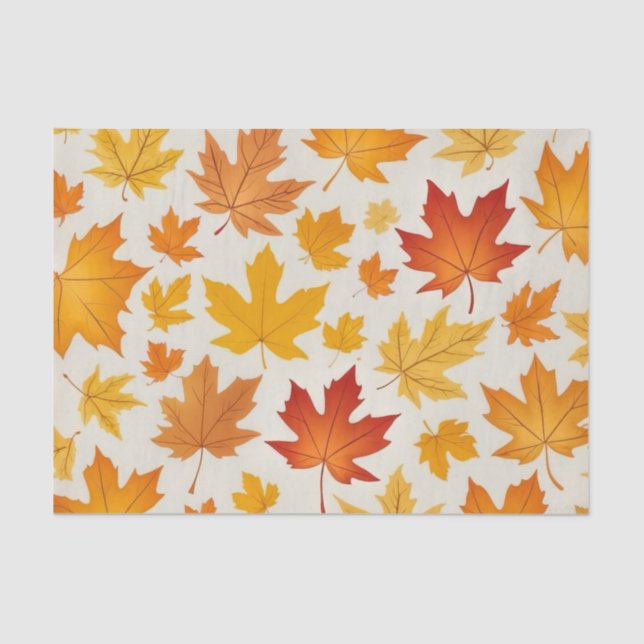Papier Mousseline Orange Jaune Russe Automne Feuille Motif (Recto)