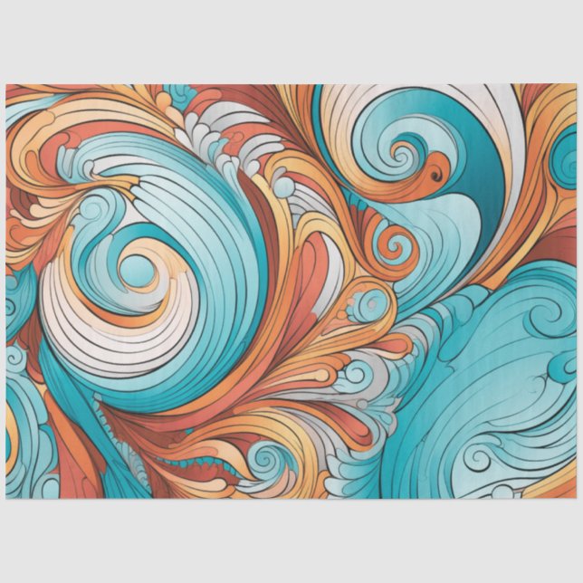 Papier Mousseline Orange lunaire | Bleu bondi | Découpage torride (Recto)