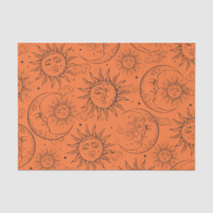 Papier Mousseline Orange Magic Vintage Celestial Sun Moon Stars