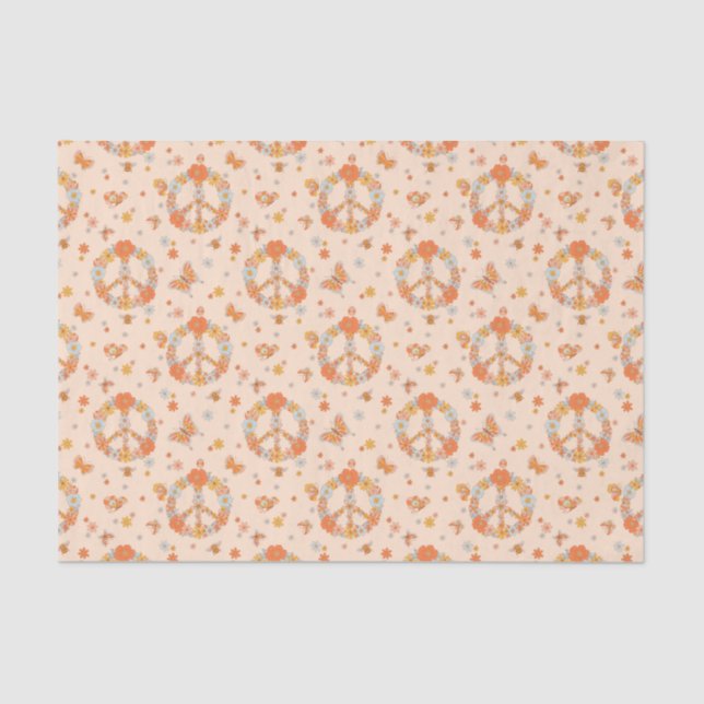 Papier Mousseline Orange Peace Floral (Recto)