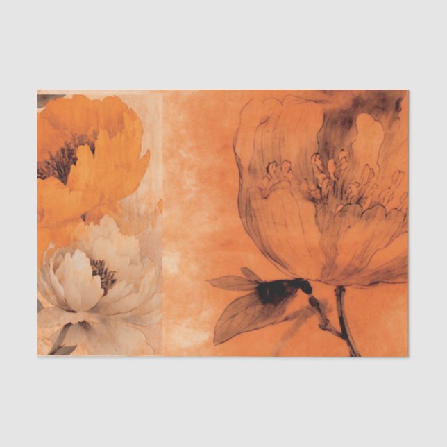Papier Mousseline Orange Peonies 2 Découpage Conception de collage (Recto)