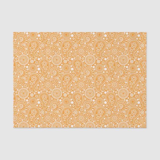 Papier Mousseline Orange Retro Paisley (Recto)