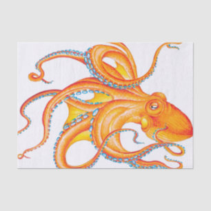 Papier Mousseline Orange Rouge Kraken Octopus Danse d'Art