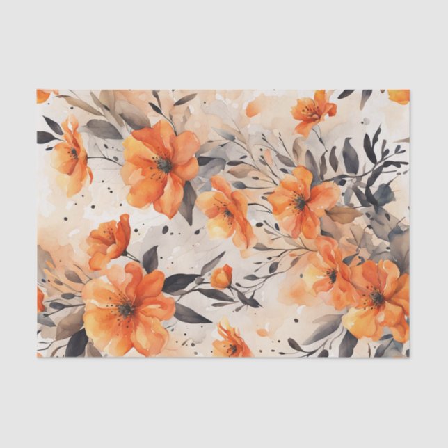 Papier Mousseline Orange Spring Flores 1 papier découpage (Recto)