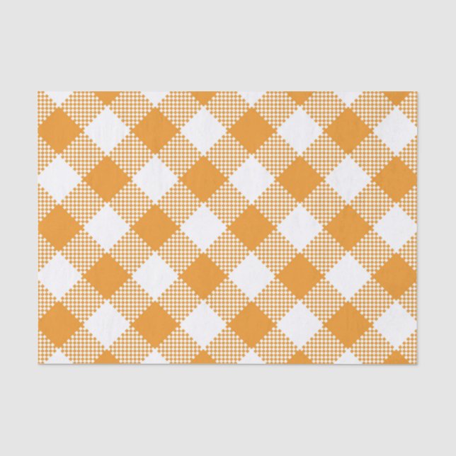PAPIER MOUSSELINE ORANGE & WHITE À DAMIERS MOTIF PLAID (Recto)
