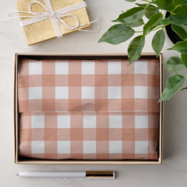 Papier Mousseline Orange & White Checkered Tissue Paper (Cadeau)