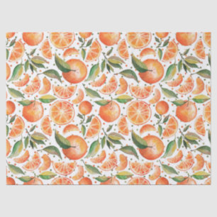 Papier Mousseline Oranges Fruit Citrus Vert Feuilles Blanc