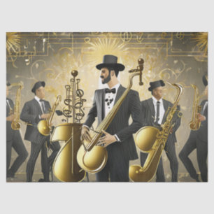 Papier Mousseline Orchestre de Jazz Art Déco Or et Noir