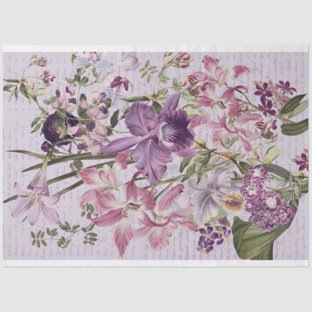 Papier Mousseline Orchidées violettes bouquet fleuri découpage (Recto)