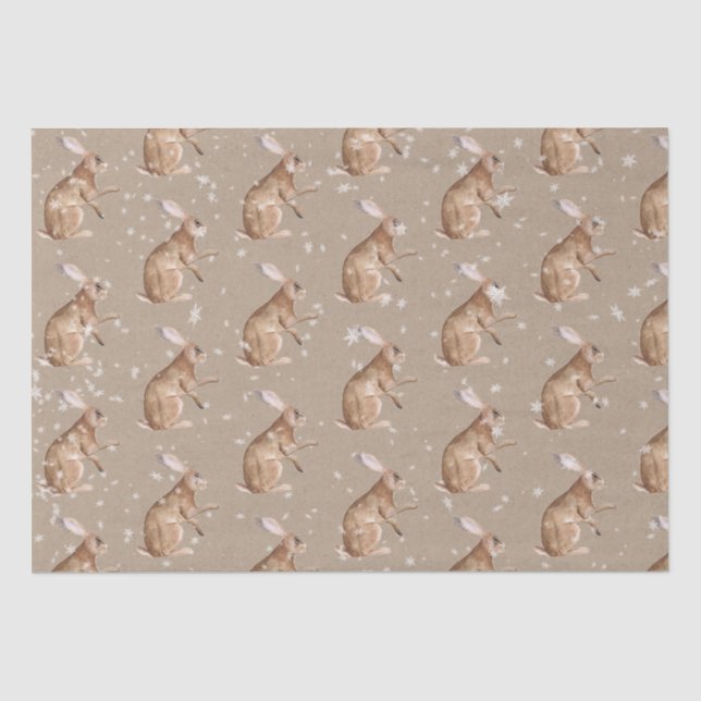 Papier Mousseline Oreille Rustique Kraft Elégant Snowy Animaux d'hiv (Recto)