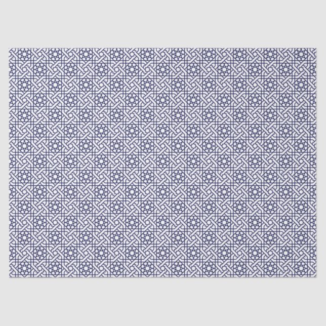 Papier Mousseline Oriental Bleu Blanc Marocain Motif géométrique (Recto)