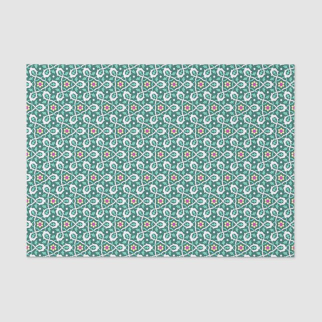 Papier Mousseline Oriental Vert Blanc Ottoman Vin Turc Motif (Recto)