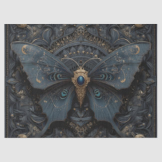 Papier Mousseline Ornate Dark Blue Butterfly with Gold Filigree 