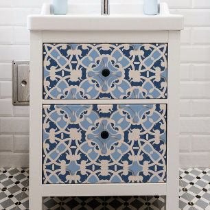 Papier Mousseline Orné Damas Classique Marocain Bleu Et Blanc