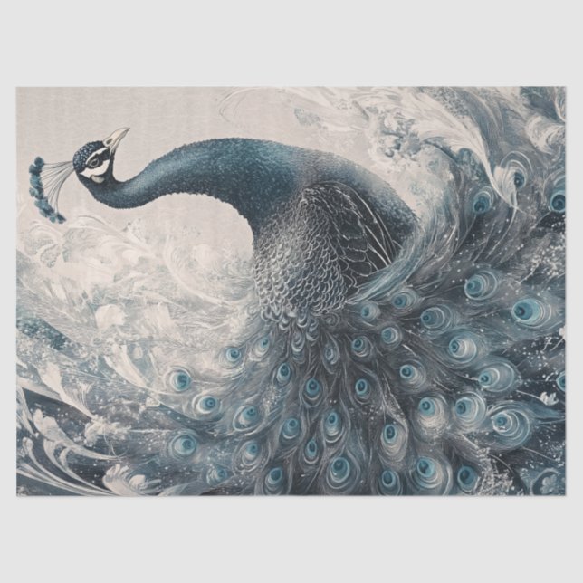 Papier Mousseline Orné Peacock Regal Aquarelle Découpage Oiseau Art (Recto)