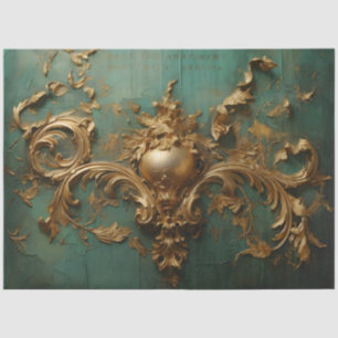 Papier Mousseline Ornement baroque or turquoise vert vintage
