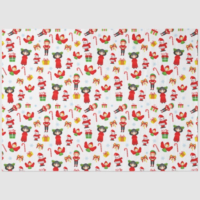 Papier Mousseline Ornement de Noël avec bonhomme de neige, elfes, an (Recto)