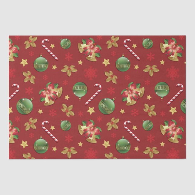 Papier Mousseline Ornementation de Noël et Motif Sucre de canne (Recto)
