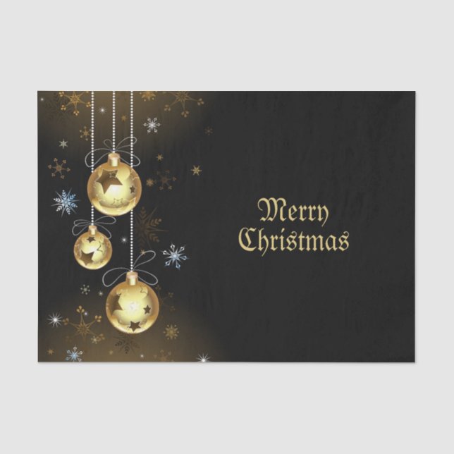 Papier Mousseline Ornements dorés de Noël Étoiles brillantes Noir (Recto)