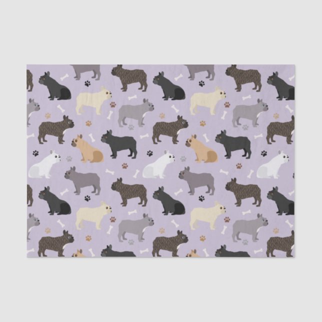 Papier Mousseline Os et pattes de Bulldog français violet (Recto)