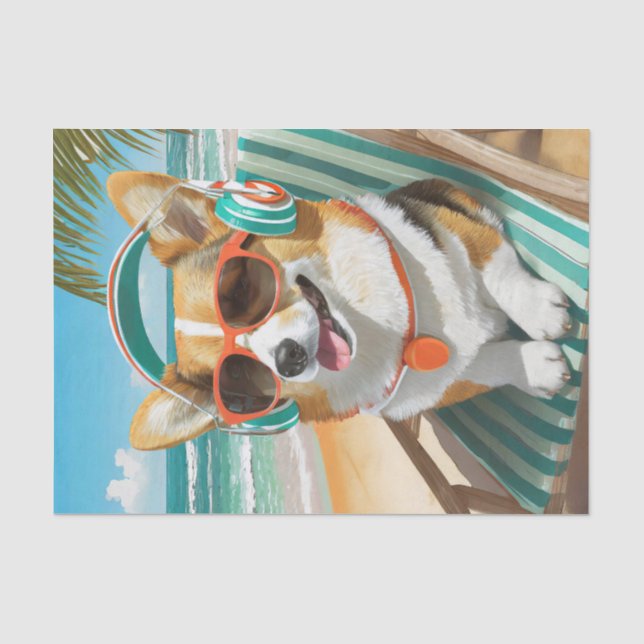Papier Mousseline Oscar Just Chillin', Corgi sur la plage (Recto)