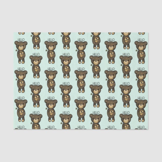 Papier Mousseline Ours Brown mignon tenant une Fleur Jaune (Recto)