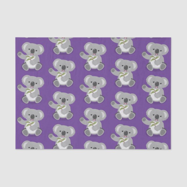 Papier Mousseline Ours de koala mignon avec dessin animé feuille (Recto)
