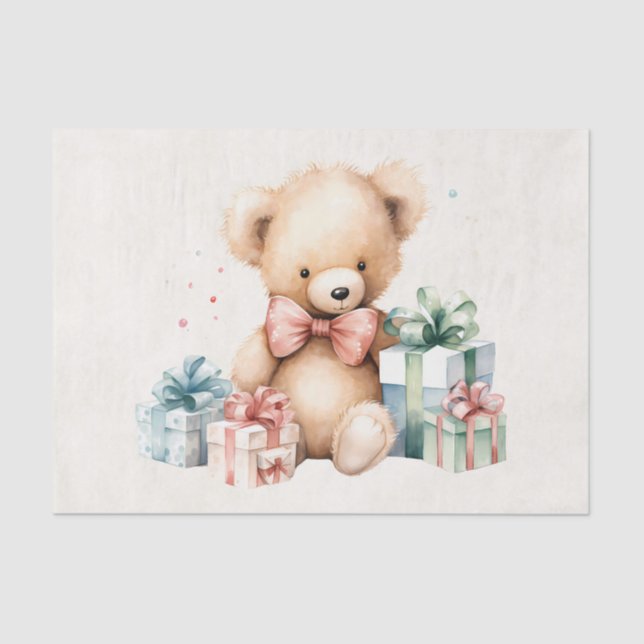 Papier Mousseline Ours en peluche mignonne avec cadeaux de Noël (Recto)