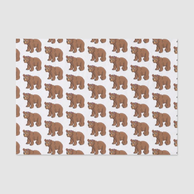 Papier Mousseline Ours mignon avec dessin animé sur les fleurs (Recto)