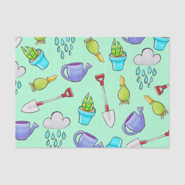Papier Mousseline Outils et ampoules Plantes du Jardin mignon (Recto)