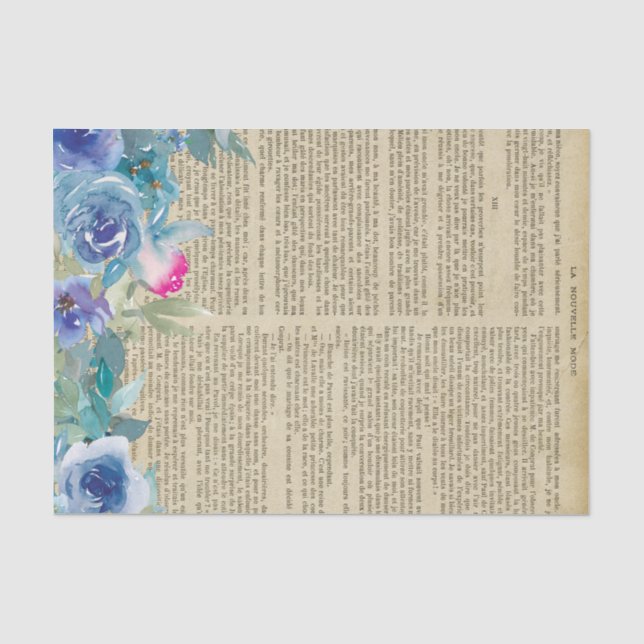 Papier Mousseline Page de découpage du livre Floral Bleu (Recto)