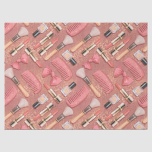 Papier Mousseline Pailleté motif cosmétiques rose