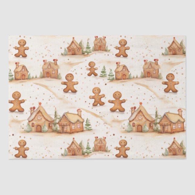 Papier Mousseline Pain d'épice Hommes Maisons Noël Tissu Papier (Recto)