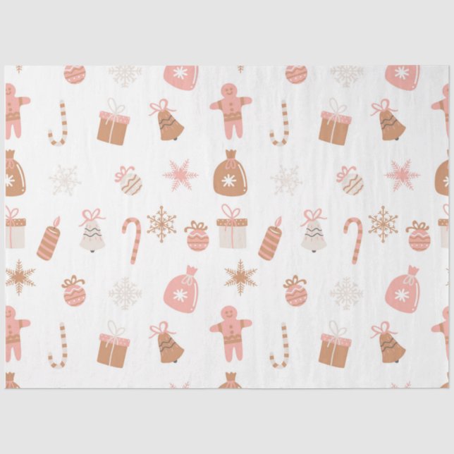 Papier Mousseline Pain d'épice rose de Noël mignonne Snowflakes (Recto)
